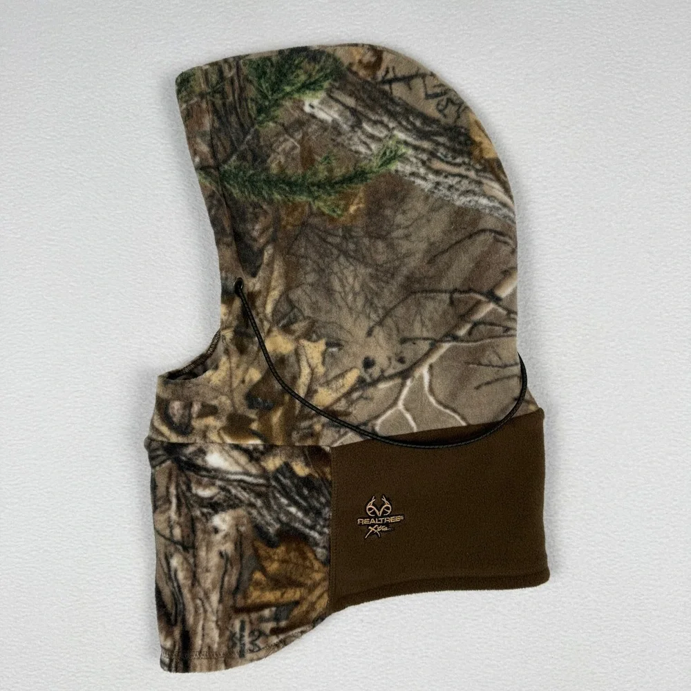 Realtree Balaclava Hood Mens OSFM Brown Camo Fleece Adjustable Drawstring
